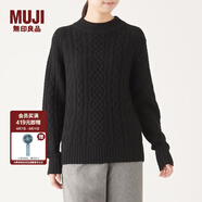 無印良品 MUJI 女式 阿蘭圖案 高領(lǐng)毛衣 長袖針織衫女款冬季W(wǎng)9AA874 黑色 XS (150/76A)