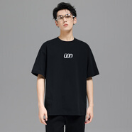 UNKNOWTAL夏季美式潮流重磅棉質(zhì)圓領(lǐng)寬松男短袖T恤環(huán)形藝術(shù)印花小眾上衣 黑色 S