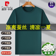 皮爾卡丹（pierre cardin）200支尊貴版t恤夏季短袖液氨棉體恤5A桑蠶絲純色打底衫薄 墨綠【200支液氨T】 XL 175【適合體重135-155斤】