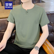 羅蒙（ROMON）新款中國風(fēng)男士短袖t恤冰絲夏季薄款打底衫衣服潮男裝半袖體恤衫2 T6529綠色 L 建議體重115-135斤