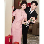 帕絲特新娘禮服婚宴中式禮服旗袍敬酒服訂婚回門(mén)出閣宴禮服裙 粉紅  XL