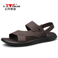公牛世家（G.N.Shi Jia）涼鞋男款夏季2025新款真皮牛皮涼拖防滑外穿爸爸男士拖鞋 棕色 38