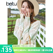 百圖betu女裝秋新款針織衫多巴胺漸變色鏤空薄款針織衫女2307T03 淺綠 L