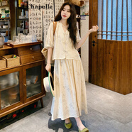 拉夏貝爾（La Chapelle）國(guó)風(fēng)新中式溫柔穿搭時(shí)尚休閑套裝長(zhǎng)裙女夏新款顯瘦氣質(zhì)印花兩件套 圖片色  M 【111斤-125斤】