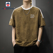 AEMAPE短袖T恤男士高端冰絲薄款夏季速干涼感半袖運動寬松印花圓領體恤 卡其色 S 諫議體重90-110斤