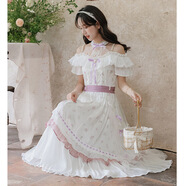 UKUHPK夏Lolita碎花優(yōu)雅大裙擺雪紡長款連衣裙 紫色碎花Lolita S