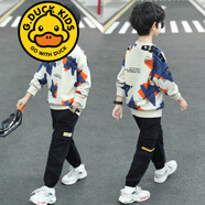 G.DUCKKIDS品牌童裝男童秋裝套裝男孩衣服中大兒童春秋季衛衣褲子運動(dòng)兩件套 MS2058 藍桔色 150 碼建議身高135-145厘米