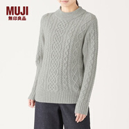 無印良品 MUJI 女式 阿蘭圖案 高領(lǐng)毛衣 長(zhǎng)袖針織衫女款冬季W(wǎng)9AA874 淺灰色 S (155/80A)