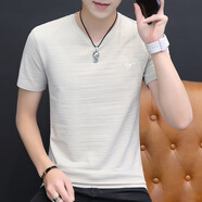 金盾（KIN DON）2025夏季新款V領男士T恤休閑男裝打底衫韓版青年休閑棉T 卡其色 M