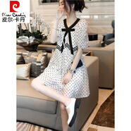 皮爾卡丹（pierre cardin）日韓尾貨品牌剪標法式V領(lǐng)波點(diǎn)連衣裙減齡小個(gè)子雪紡裙子夏裝 白色 M 【建議105斤以下