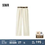 Semir[商場(chǎng)同款]森馬休閑褲女卷邊七分褲顯瘦秋2024新款純棉闊腿褲百搭 米白10301 155/62A/S