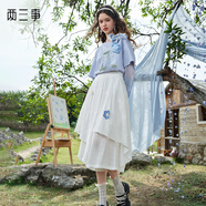 兩三事白晝惜花 2025夏季新款小清新立體花朵不規(guī)則高腰闊腿褲女 米白色 S