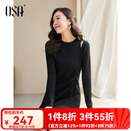 歐莎（OSA）黑色鏤空針織連衣裙女秋新款收腰顯瘦設(shè)計(jì)感裙子內(nèi)搭外穿 黑色 XL