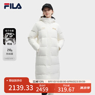 FILA 斐護科技|斐樂女裝長款羽絨服冬季休閑簡約連帽保暖羽絨外套 云菇白-WT 165/84A/M