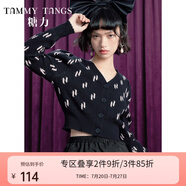 糖力【商場(chǎng)同款】秋季新款長袖紋理logo針織衫開衫女短款上衣 黑色 M