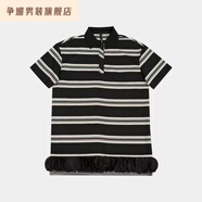爭媚時尚慵懶 夏季新款休閑通勤拼接蕾絲邊撞色翻領(lǐng)條紋短袖連衣裙 黑杏條 2XL 140-160斤