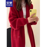 羅蒙（ROMON）紅色新年仿水貂絨中長(zhǎng)款毛衣針織開衫女冬款外穿寬松慵懶風(fēng)外套 紅色 S 推薦(85-105斤)