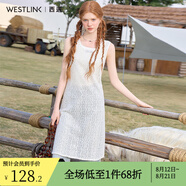 西遇奢華重工繡珠片編織肌理感蕾絲連衣裙女2025春季背心吊帶裙 米白 M (160)