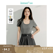 茵曼（INMAN）撞色羅紋棉女裝U領(lǐng)短袖T恤修身氣質(zhì)休閑通勤2025夏季新款短款上衣 花灰色 -18518134 L