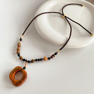 歐陽(yáng)先生波西米亞復古蝴蝶長(cháng)款項鏈女新中式民族風(fēng)古著(zhù)中古古風(fēng)毛衣鏈配飾 編織繩核桃木珠橢圓吊墜