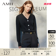 AMII極簡洋氣V領(lǐng)針織開衫春秋新款全棉長袖上衣女短裝毛衣針織外套 黑色 150/76A/XS