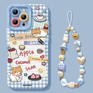適用蘋果16promax手機殼iphone16外殼2025新款15pro帶掛繩14女款p 【格紋貓咪+掛鏈】硅膠軟殼鏡頭 iPhone 6s Plus