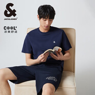 杰克·瓊斯（JACK&JONES）25年男裝T恤男夏季T恤舒適男士短袖涼感多色上衣純色水洗不易走形 海軍藍(lán)E38 預(yù)售8月8日發(fā)貨 M 175