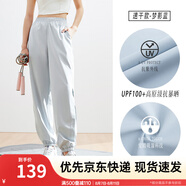 安踏（ANTA）絕絕紫速干防曬褲| 女夏季冰膚自由褲寬松束腳休閑薄款運動長褲子 【速干防曬款】-網(wǎng)紗拼接-夢影藍 M /女165