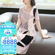 Homesee海外輕奢高端連衣裙中老女媽媽裝裝時尚闊太太高貴裙子過膝母親節(jié) 卡其色 L (建議85-100斤)