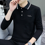 花花公子（PLAYBOY）翻領(lǐng)polo.衫長袖T恤薄款春秋季男裝純棉商務(wù)上衣有帶領(lǐng)子青年體恤 黑色 S5010 M 帥氣新款