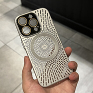 帶鏡頭膜鏤空散熱透氣適用蘋果16promax手機(jī)殼16pro新款iPhone15 水晶鏡頭膜氣質(zhì)銀散熱鏤空磁吸柏林殼 iPhone 15 Pro