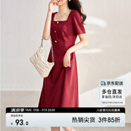 尚都比拉短袖連衣裙女夏季赫本風(fēng)通勤裙子中長款A(yù)字裙 紅色122L40507X  XL