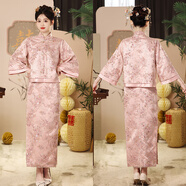 烏拓訂婚衣服女新中式粉色敬酒服新娘2025新款感旗袍兩件套裝禮服裙便 粉色上衣外套加下裙(主圖款) L 尺寸偏小，下單請聯(lián)系客