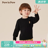 PawinPaw卡通小熊童裝秋冬新款男女童圓領(lǐng)毛衣學(xué)院風(fēng)舒適拜年過年 Black黑色/19 90 cm