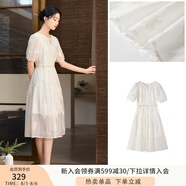 香影白色天絲連衣裙女2025夏季新款圓領(lǐng)燈籠袖抽繩國(guó)風(fēng)收腰仙女裙 米白 M 160/84A/95-110斤