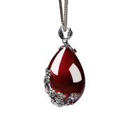 胖東來(lái)同款石榴石項鏈銀泰銀復古紅寶石吊墜女水滴百搭項墜送媽媽 石榴石鑲銀吊墜(配46cm銀鏈)