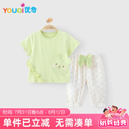 優(yōu)奇女寶寶夏裝嬰兒短袖長褲套裝防蚊褲女童分體家居服睡衣空調(diào)服