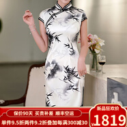 歐迪鳥(niǎo)（ODYBIRD）英國品牌真絲旗袍2024夏季新款時(shí)尚氣質(zhì)桑蠶絲中長(cháng)款繡花復古風(fēng)修 白色 M