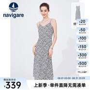 Navigare意大利小帆船無袖連衣裙女士夏季修身時尚碎花裙薄款吊帶裙 科技白/黑 L 碼