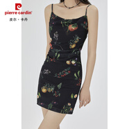 皮爾卡丹（pierre cardin）碎花吊帶連衣裙復(fù)古收腰包臀裙胖妹妹大碼顯瘦a字裙 短款 L