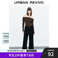 UR【合】秋季新款女裝法式氣質(zhì)一字領(lǐng)修身長袖T恤UWM440015 咖棕 L