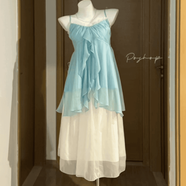 POSHOP  人魚戀歌 vintage復(fù)古雪紡上衣套裝  顯瘦夏季上衣兩件套 薄荷綠雪紡吊帶+半身長裙（2件套） M