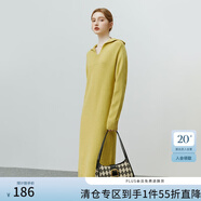 FANSILANEN范思藍(lán)恩22FS4193Polo領(lǐng)長(zhǎng)袖針織連衣裙女秋冬長(zhǎng)款過(guò)膝直筒毛衣裙 姜黃色 XS