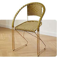 搖籃兔仿藤編制靠背家用休閑簡約陽臺兒童凳子藤編椅子小板凳洗澡椅 金色Z型彈簧椅