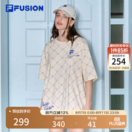 FILAFUSION斐樂潮牌男裝情侶款針織短袖衫2025春新款休閑寬松純棉T恤 麥乳色-BG S (165) 88A