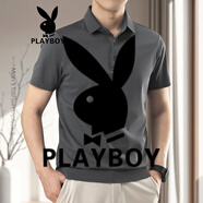 花花公子（PLAYBOY）2025新款男士短袖T恤翻領半袖體恤夏款男裝商務休閑上衣服polo衫 深灰色 M