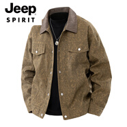 JEEP SPIRIT美式復古做舊夾克男士潮牌單排扣翻領(lǐng)機車(chē)外套寬松百搭休閑上衣服 卡其色 M