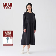 無印良品（MUJI）女式 法蘭絨抽褶連衣裙 美拉德純棉起毛寬松長(zhǎng)裙子秋冬 BC08CC3A 炭灰色 S 155/80A