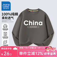 真維斯男童長袖t恤純棉秋季打底衫兒童潮酷秋裝上衣男孩大童柔軟秋衣 石墨灰 中國英文 150
