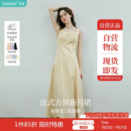 茵曼（INMAN）法式收腰顯瘦方領(lǐng)吊帶連衣裙女裝2025夏季新品長裙子 淺黃色 M